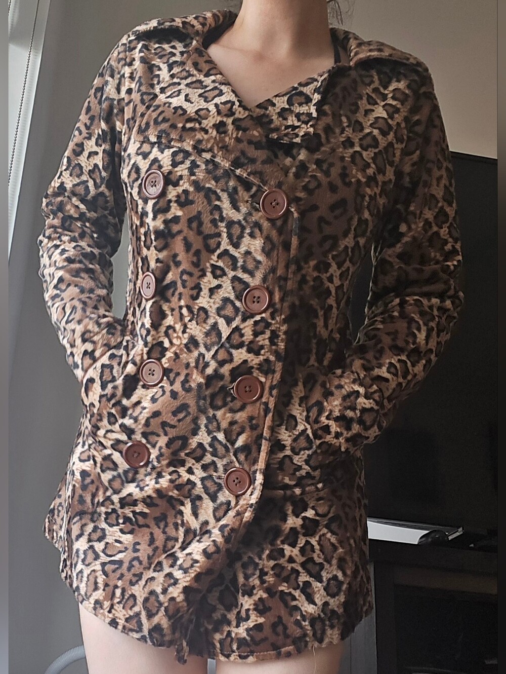 Leopard Print Double-Breasted Coat
